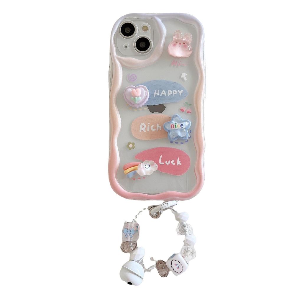 Three Dimensional Cute Little Rabbit Iphone14 Cartoon Pendant Mobile Phone Case 15 16 Bell Bracelet Mobile Phone Soft Shell