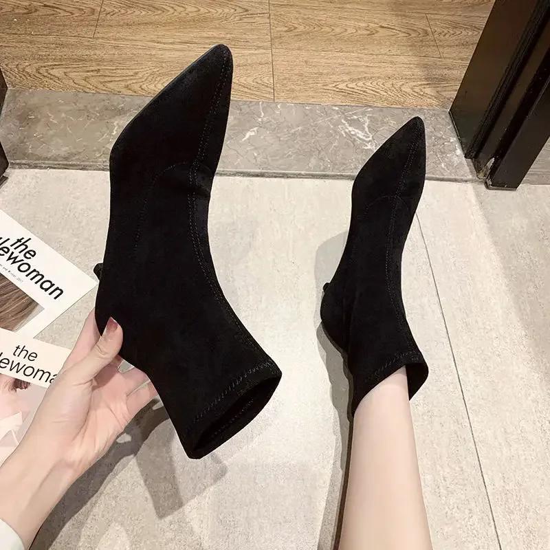Fashion Elastic Sock Woman Short Shoes Black Booties Winter 2024 Autumn New In On Promotion Large Size Warm Pu Y2k Ankle Boots for Women