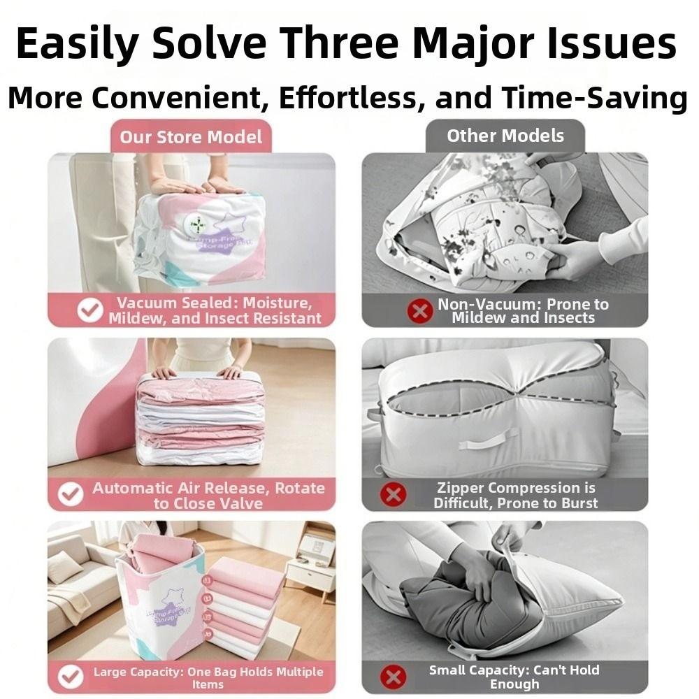 Press & Seal No-Pump Vacuum Storage Bags Space Saving Clothing Organizer Bag  Travel Moving Packing