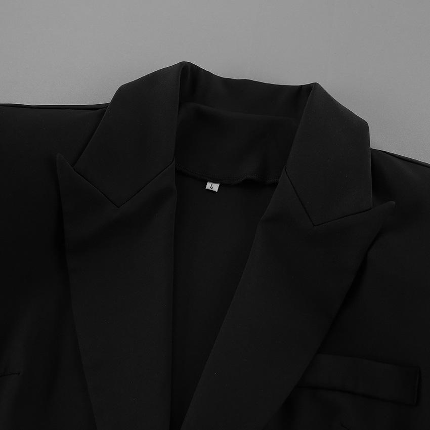 2025 Herbst Damen Elegante Anzugjacke mit schwarzem V-Ausschnitt und Spitzenbesatz