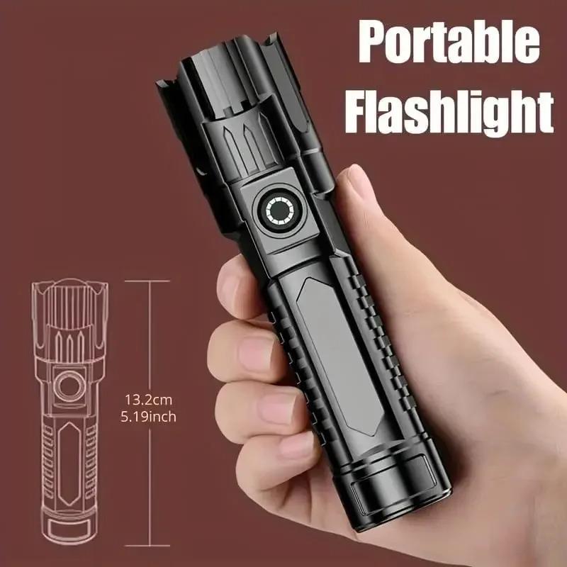 High Power LED Flashlight USB Rechargeable Tactical Zoom Flashlight Built in Battery High Power Outdoor Camping Lighting Tool