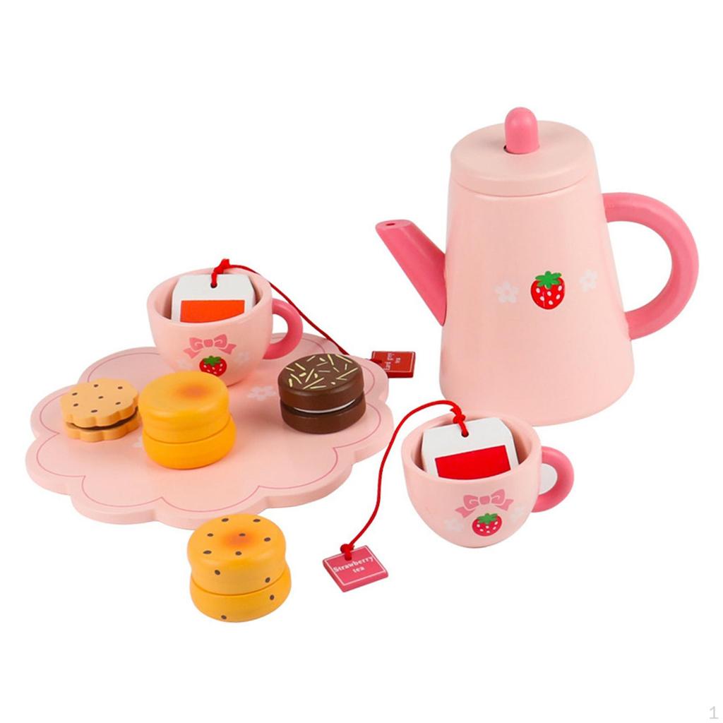Wooden Cake Stand and Cakes Toy Kitchen Playset with Accessories Tea Set