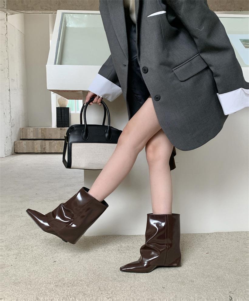 

Black Spice Girls Medium Boots Pants Pants Boots Wedge Heel Boots 2025 Early Autumn New French Retro Women s Boots Skinny Boots 39 темно-коричневого кольору