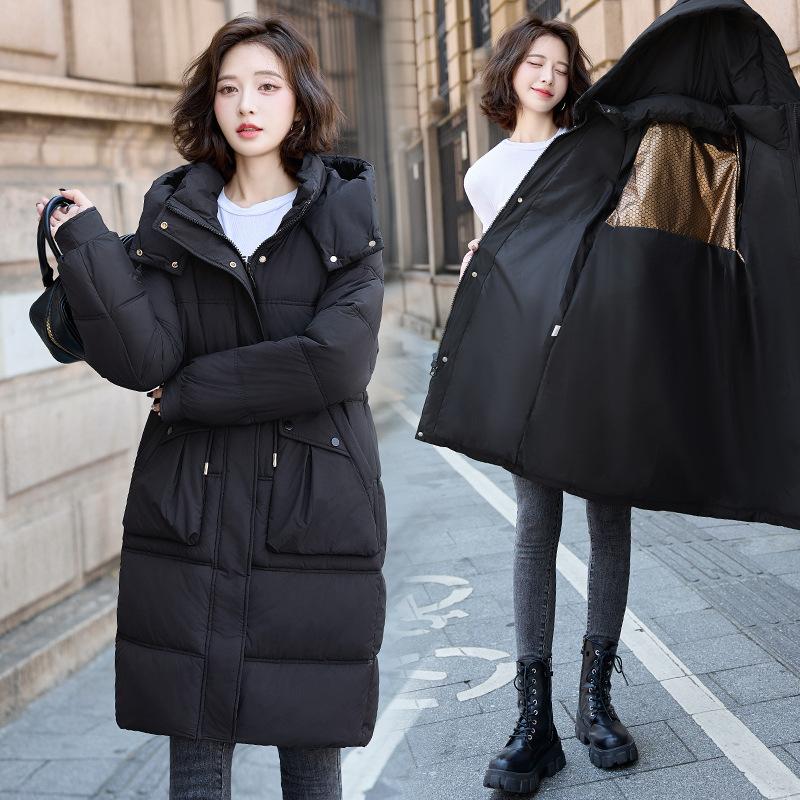 Over-the-knee Mid-length Down Cotton Jacket Women's Winter 2025 New Fashionable Loose Plus Size Thickened Hooded Warm Jacket