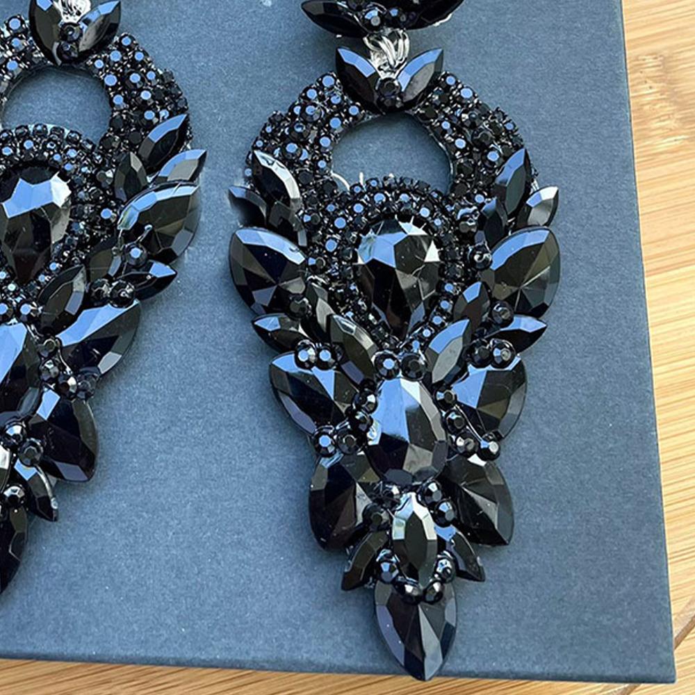 Stonefans Black Large Rhinestone Dangle Earrings Stud for Women  Party Accessories Crystal Earrings Wedding Jewelry Gift