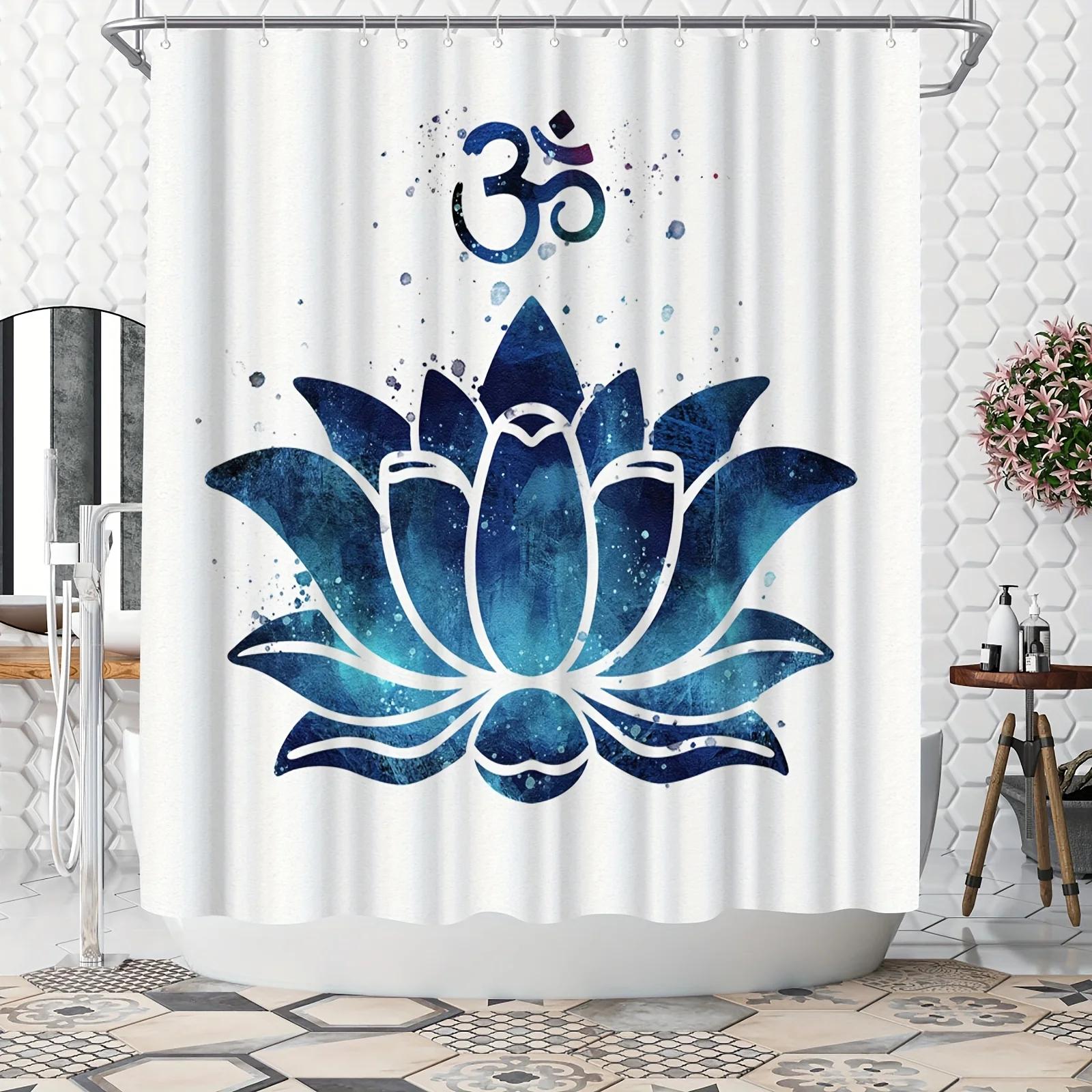 

Large Blue Shower Curtain Blue Zen Lotus Flower Bathroom Curtain 72X72Inch Polyester Fabric Blue Bathroom Decor W60H190(CM)-1 Pcs