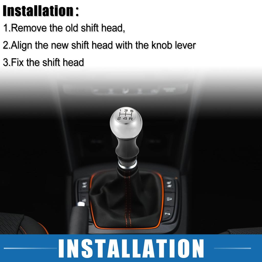 A ABSOPRO Shift Knob Gear Shifter for Peugeot Easy Tone 106, 5-Speed Manual, Operation, Plastic, Black/Silver