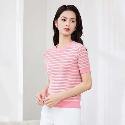 Women's Striped Knit Pullover T-Shirt DP5CBM042