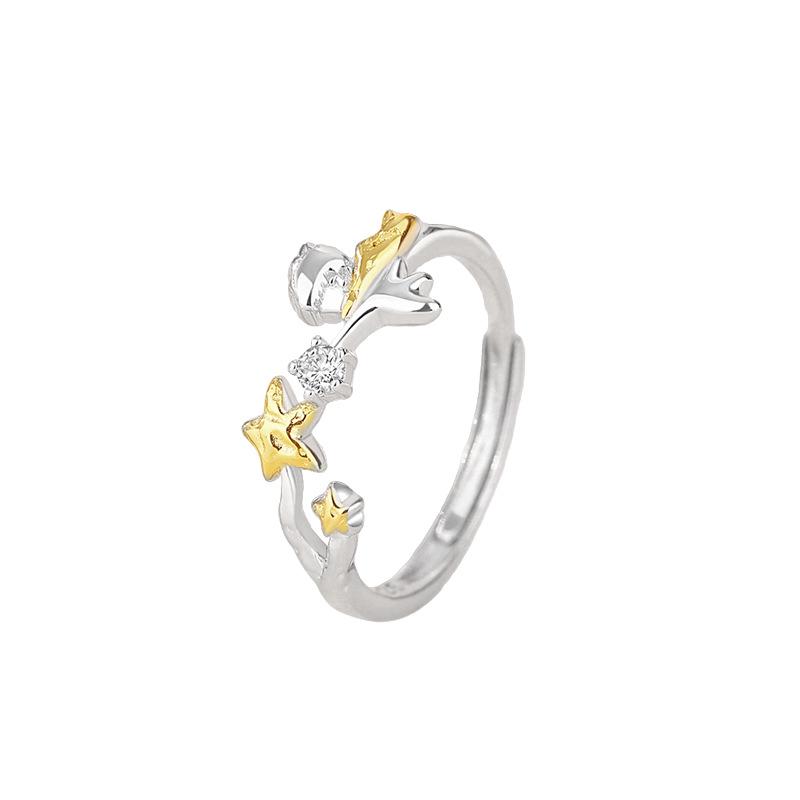 Tichia Little Prince S925 Sterling Silver Adjustable Couple Rings - Creative Star Design Adjustable Open