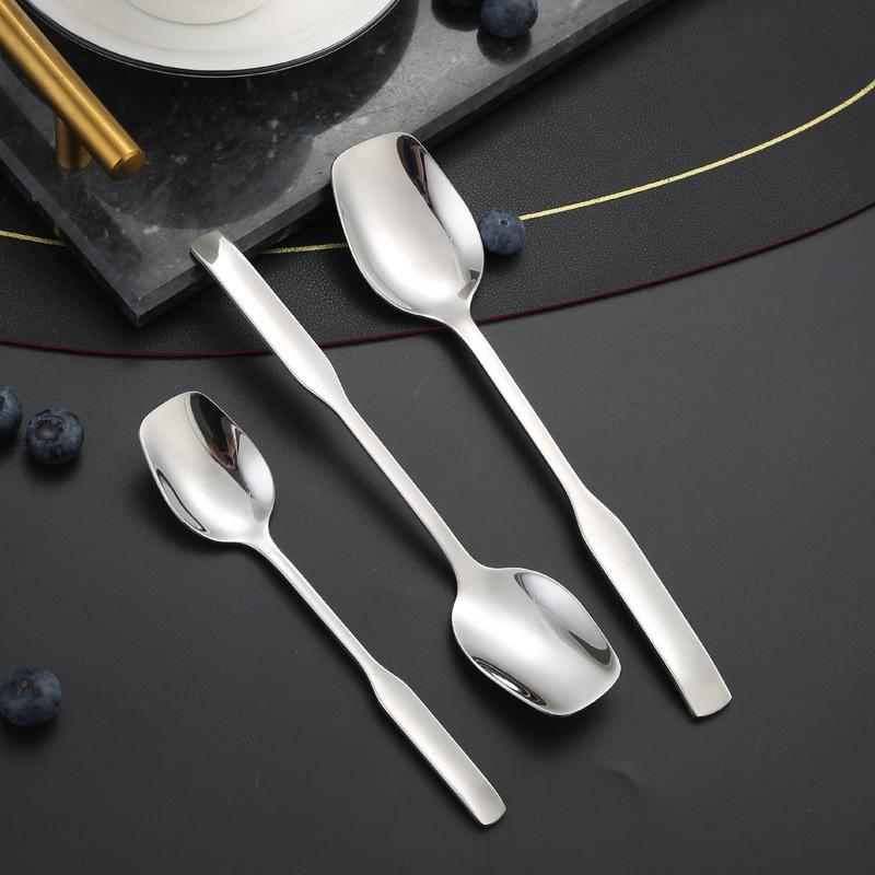 304 Stainless Steel Square-headed Spoon Long Handle Western Dining Teaspoon Coffee Dessert Spoons Silver Tableware