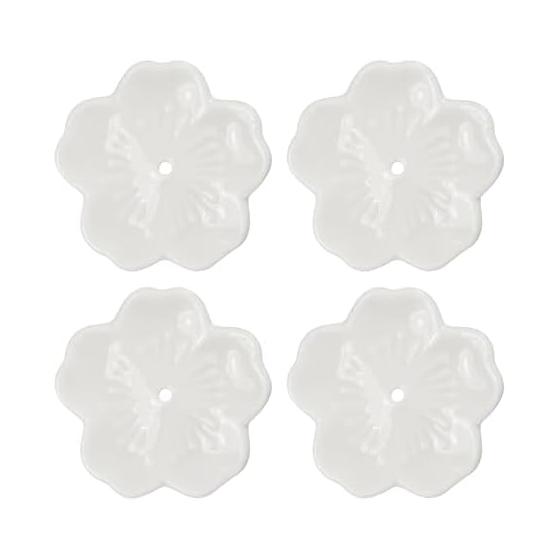 uxcell Set of 4 Ceramic Incense Holders, Cherry Blossom Pattern, 4.6x4.6x0.9cm, Ceramic Incense Burner, Chopstick Rest, Home Decor, Office,