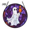 Horror Party Atmosphere Supplies Retro Halloween Pendant, Ghost/Bat/Spider Web/Pumpkin Head Print, Acrylic Disc Wall Decor Vintage Hanging Ornament