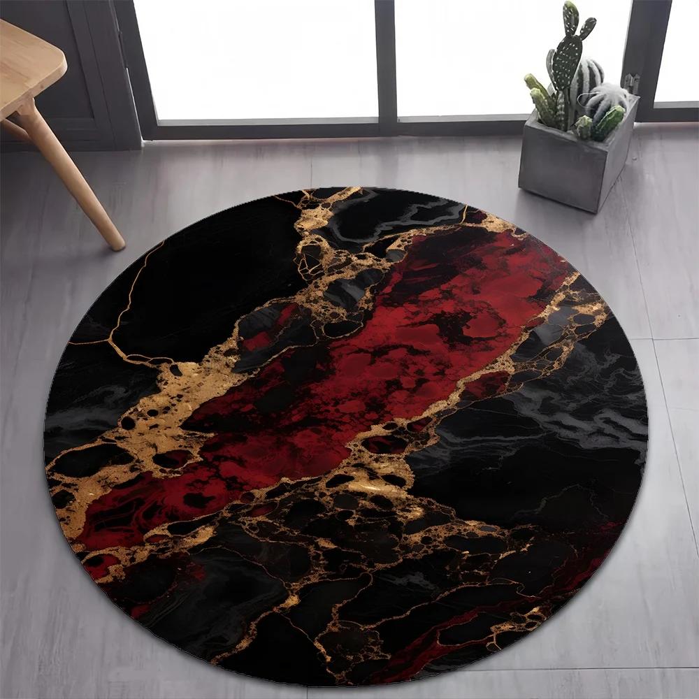 White Gold Marble Round Area Rug –Elegant Carpet for Bedroom or Living Room – Non-Slip Floor Mat, Pet-Friendly Modern Home Decor