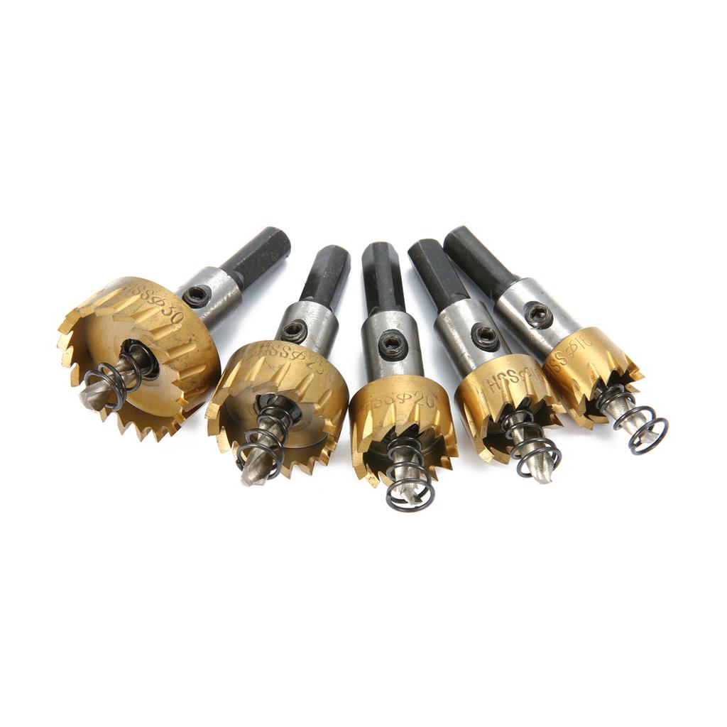 5pcs 16/18.5/20/25/30mm HSS 6542 Titanium Coated Hole Saw Tooth HSS Hole Saw Cutter Drill Bit Set