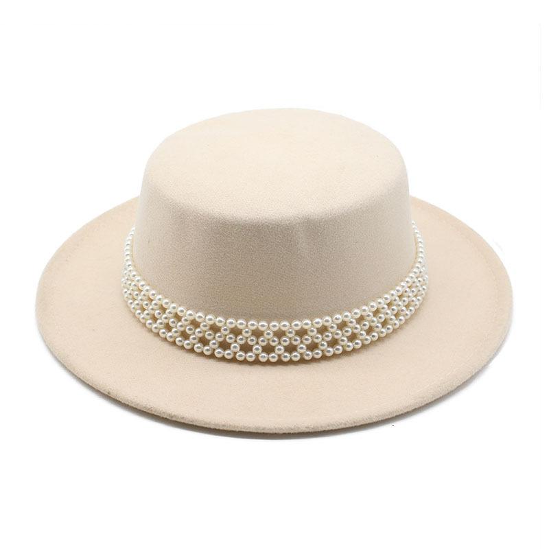 French Top Hat British Retro Pearl White Wool Woolen Celebrity Girl Xiaoxiang Style Big Brim Flat Top Hat