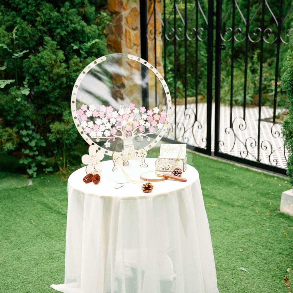 Albero Libro degli Ospiti di Matrimonio in Legno - Tema Fiori di Ciliegio Tavolo Segnaposto Espositore Decorazione Rustica per Matrimonio per Auguri e Firme degli Ospiti