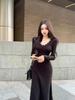 Pure Desire Lace Patchwork Long Sleeve Dress: 2026 Spring/Autumn Trendy Slim Fit Skirt Style