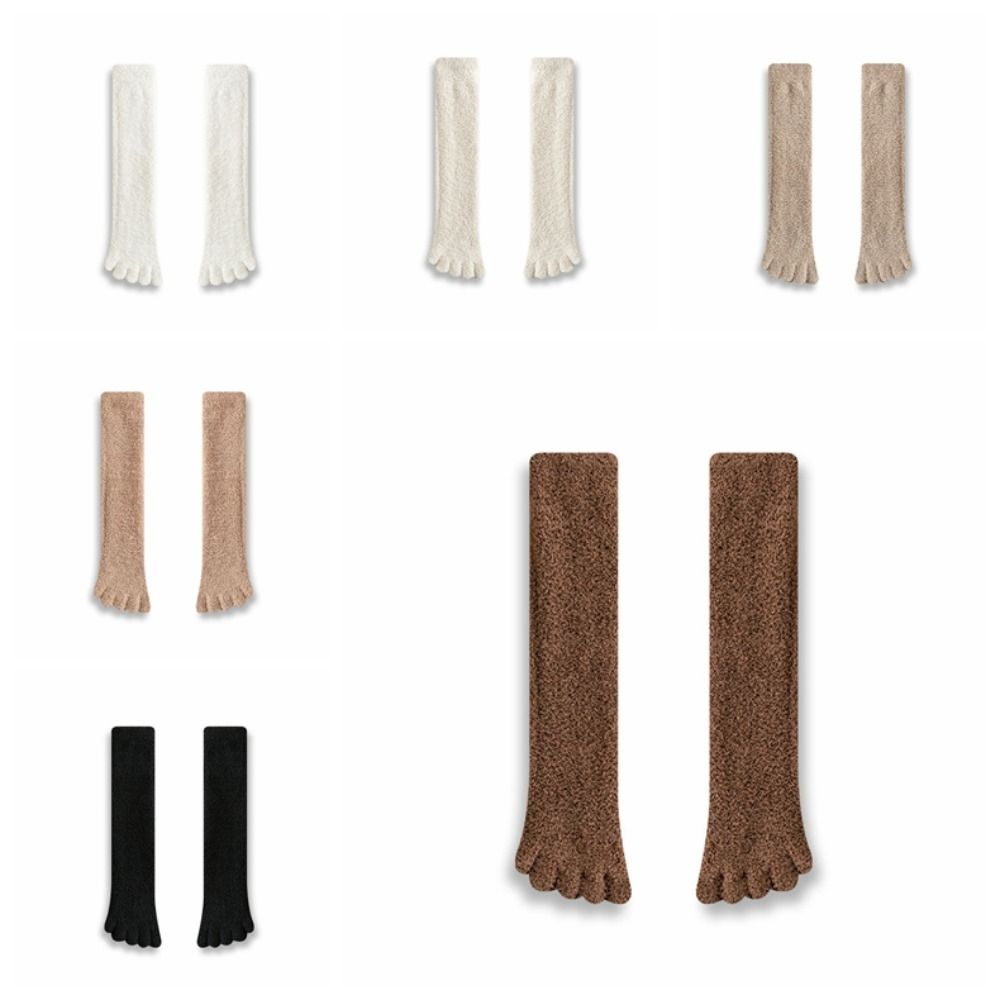 Solid Color Five Finger Stockings Coral Fleece Floor Plush Long Socks Split Toe Stockings Autumn