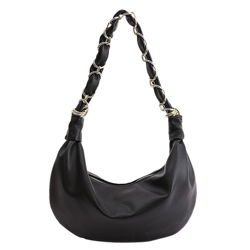 

Women s Shoulder Bag New Fashionable Iron Ring Hardware Decorative Strap Underarm Semi-moon Commuting Dumpling чёрный