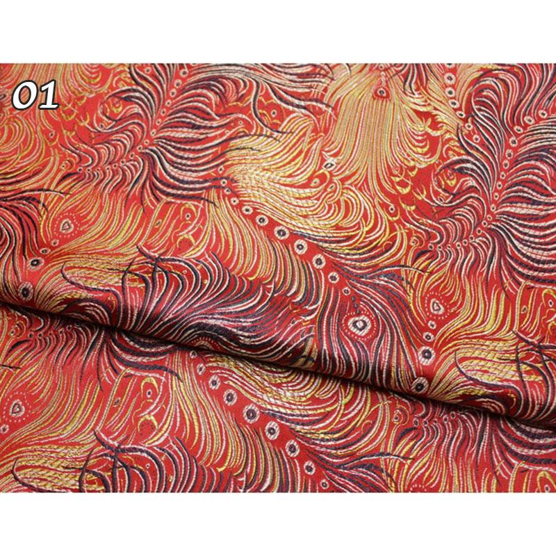 50*75cm Antiker Stil Pfauenfeder Muster Jaquard Satin Brokat Stoff DIY Nähen Cheongsam Bekleidung Polster Dekorationsstoff