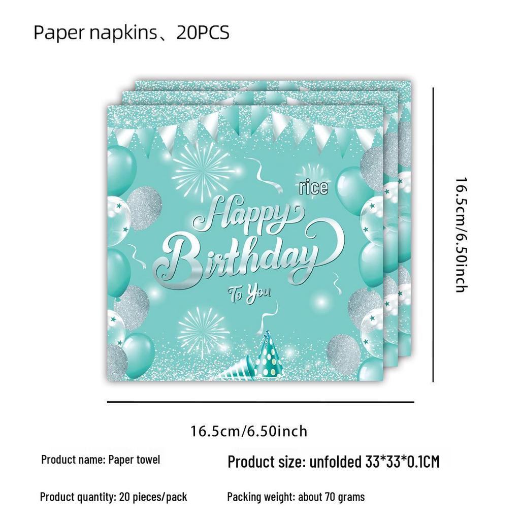 Tiffany Blue Birthday Party Decorations: Paper Plates, Flags, and Napkins