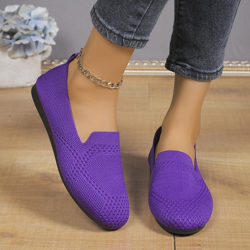 Large size flat-bottomed fly-woven shallow-mouth single shoes, women's soft-soled lightweight hollowed-out one-pedal lazy shoes