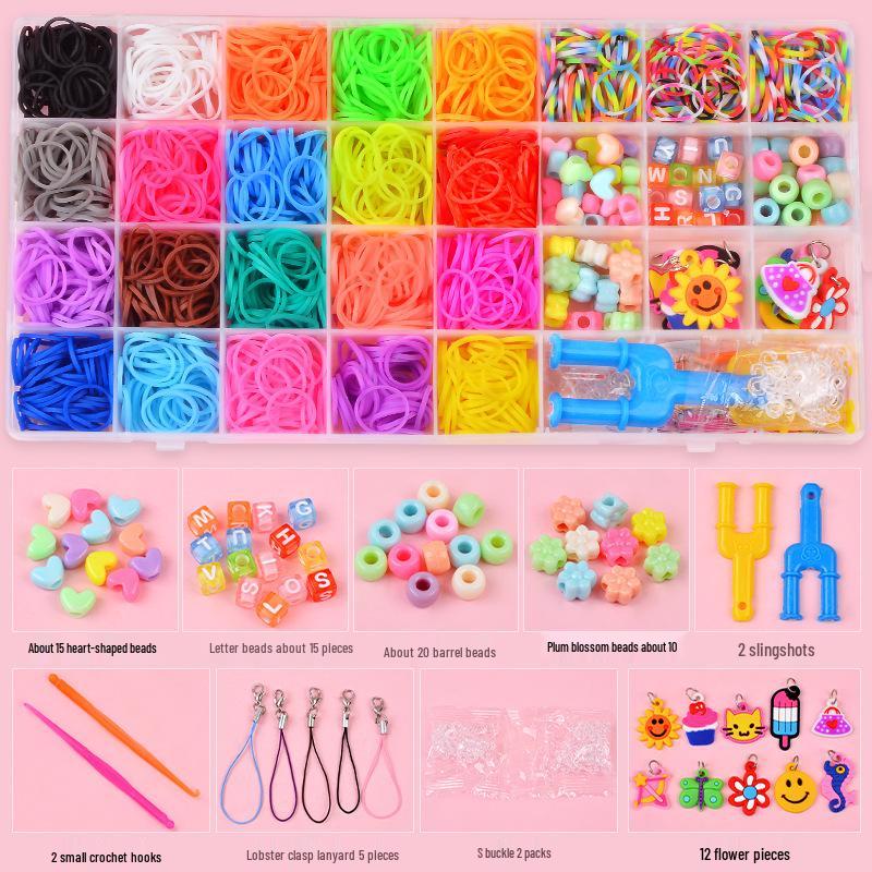Stav na gumičky Rainbow pro děti - DIY náramek hračka s 28, 32 mřížkami