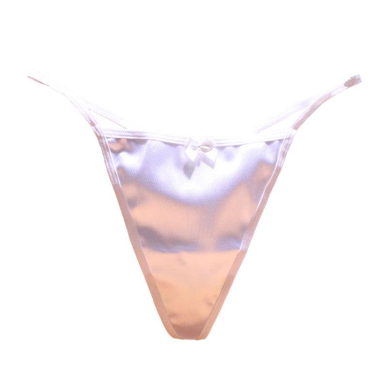 Luxury Satin Seamless Thongs: Sexy Low-Waist Pearl Bow Design with Pure Cotton Crotch