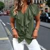 2026 New V-neck Ruffle Short Sleeve Chiffon T-shirt for Women, Summer Elegant Commuting Solid Color Top