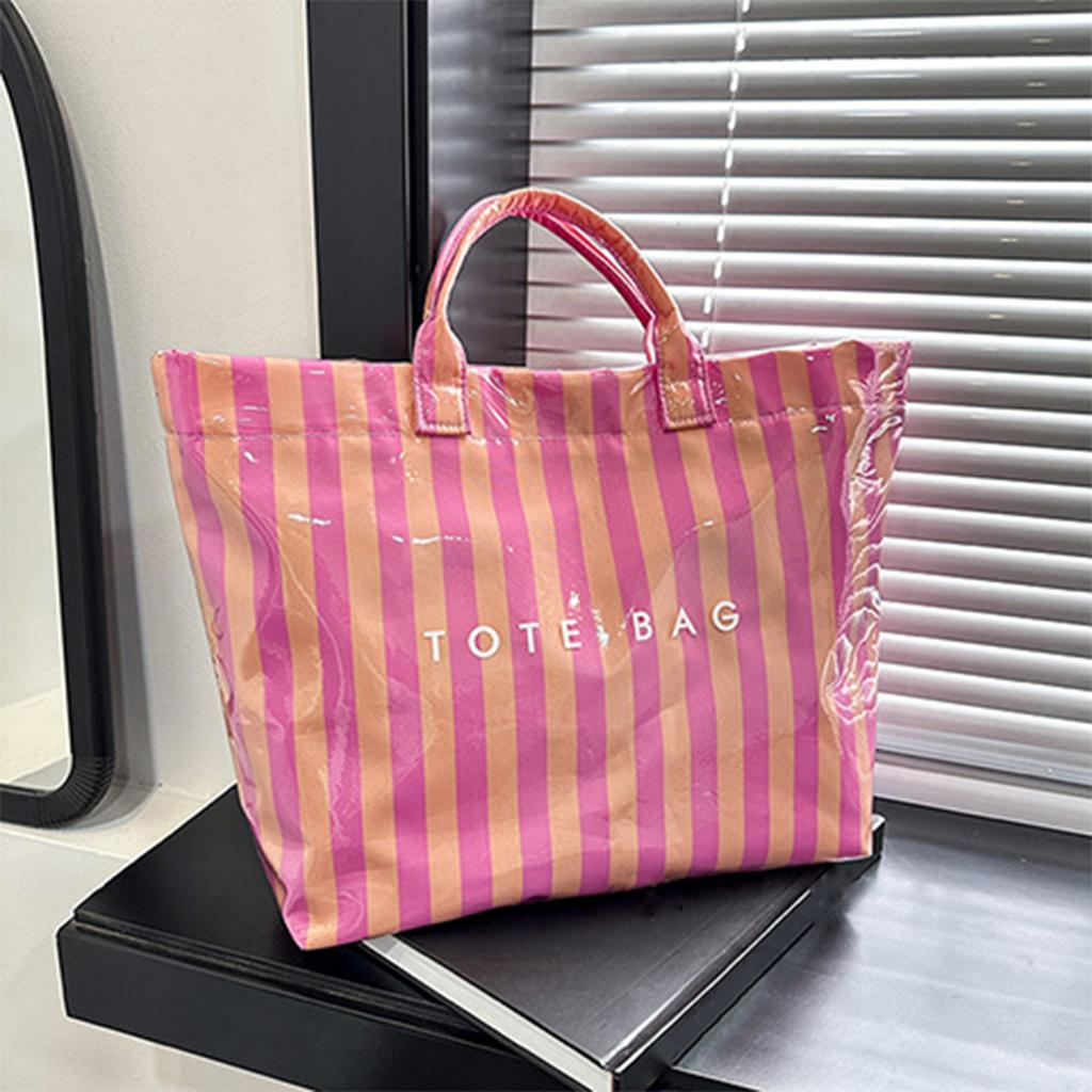 Gestreifte Damen-Einkaufstasche, Handtasche, geräumige Tragetasche