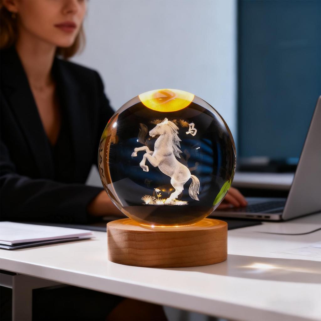 Crystal Ball Decor USB-Powered Table Decolamp Horse Figurine Lighted Crystal Ball For Cafe Kid Rooms Tabletops Bedrooms Living