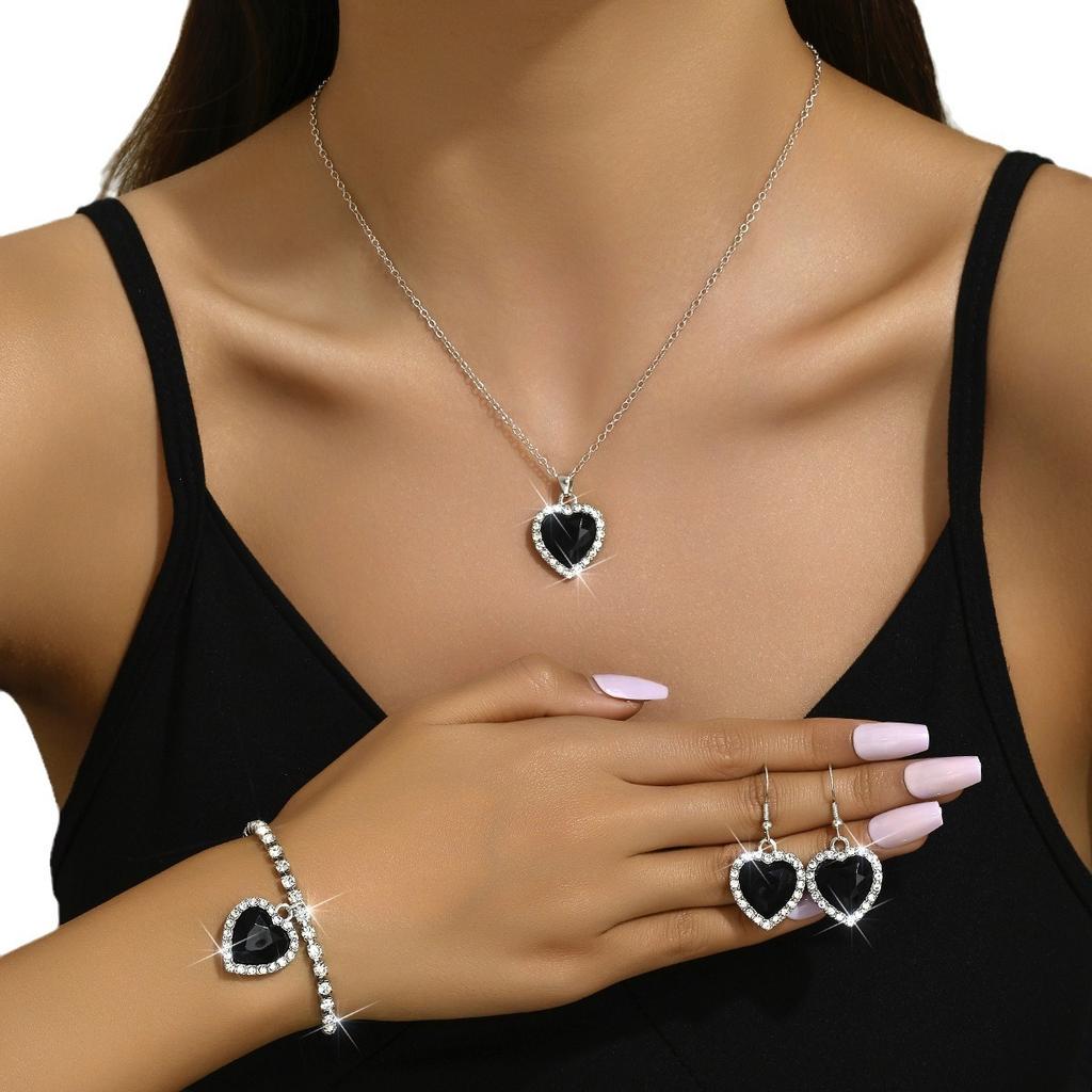 Full Diamond Crystal Jewelry Set Heart of The Ocean Three-piece Necklace Earrings Bracelet