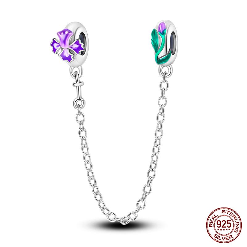 Real 925 Silver Stars & Moon Sunflower Safety Chains Spacer Beads Charms Fit Qikaola 925 Bracelets DIY Jewelry