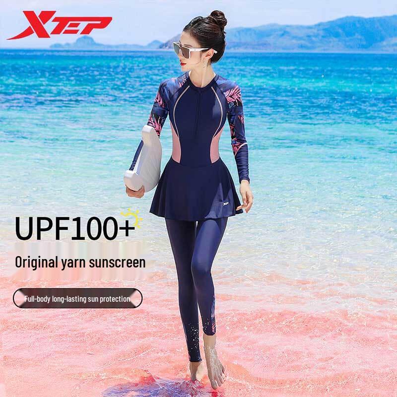 Women s Long Sleeve Full Coverage Swimsuit XL темно-синий