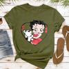 Betty Boop with Pudgy Dog Shirt Vintage Women Summer Cotton Short Sleeve Retro Cartoon Girl Graphic Printed Casual Daily Outfit