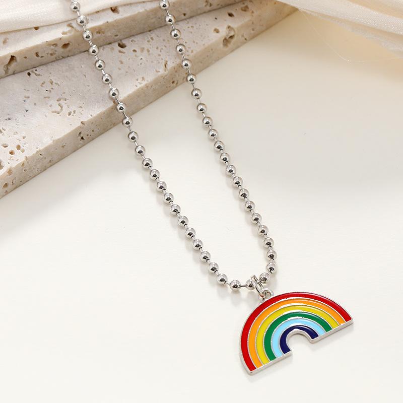 Harajuku Rainbow Heart Enamel Pendant Necklace