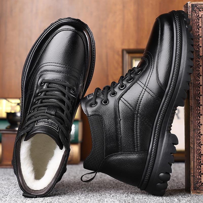 2026 New Men's Winter Warm Leather Boots Genuine Cowhide Wool Lined Non - Slip Ankle Boots for Outdoor Casual Wear Size 38 - 45
