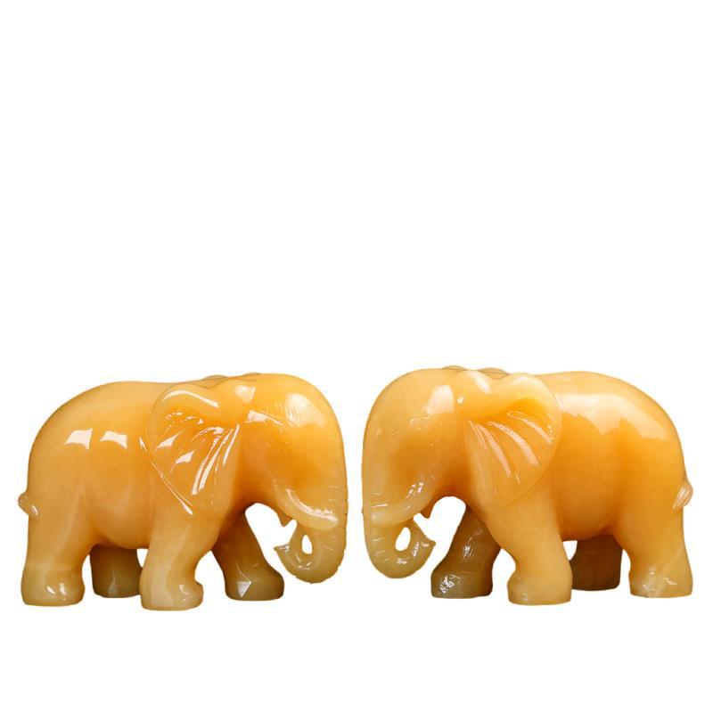 Yellow Jade Elephant Ornaments - Feng Shui Wealth and Water Blessings for Living Room Entrance Decor
