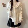 Lace shawl front shoulder knitted sweater women's early autumn loose fat mm fake two-piece top loose