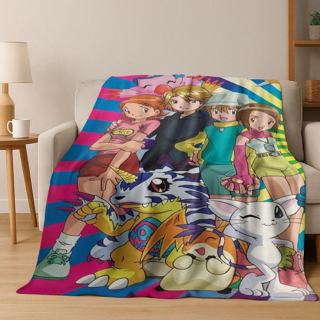 Retro Digimon Adventure Angewomon Agumon Cartoon Flannel Blanket,Cozy Soft Throw Blanket for Home Bedroom Bed Sofa Cover Kids