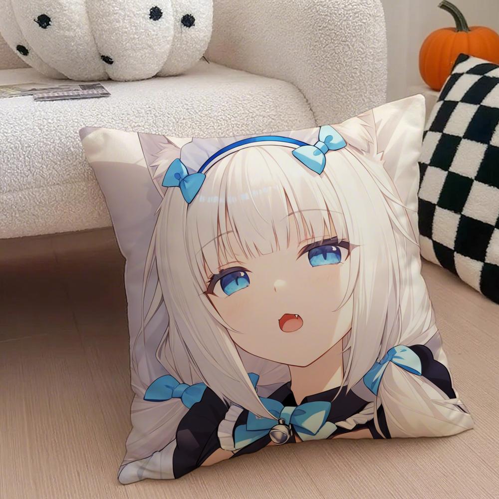 Cute Japanese Visual Novel Anime NNekopara Cushion Cover Throw Pillow Cover Hidden Button Durable Polyester Chair Cushion