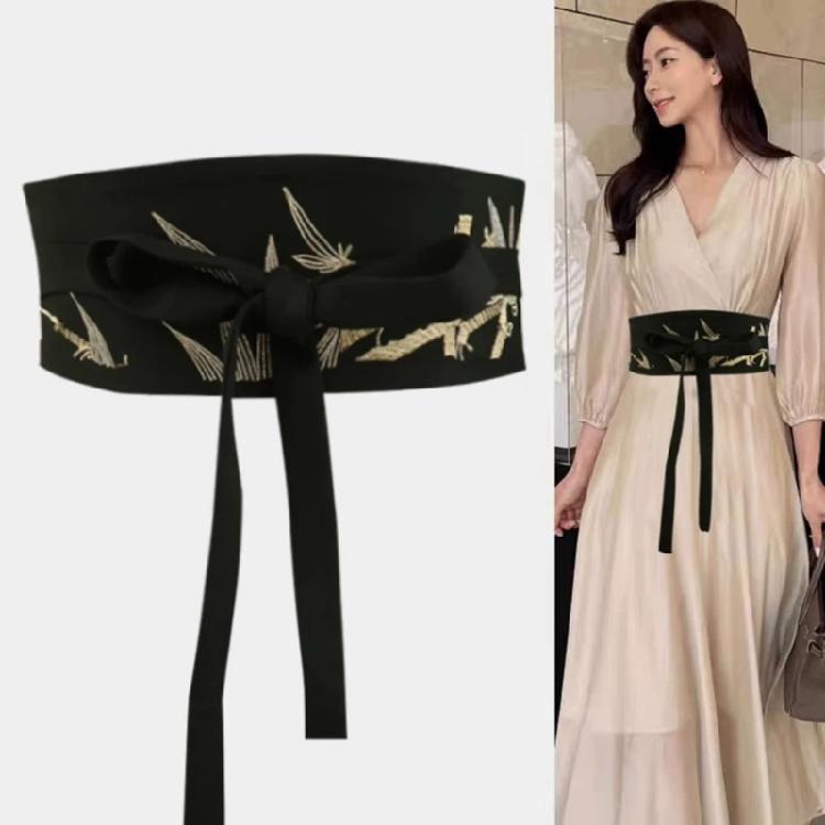 Eleganter breiter Gürtel mit Stickerei, verstellbarer gebundener Bund, Taillenkorsett für Abendparty-Kleidung, Outfit-Verstärker für formelle Anlässe