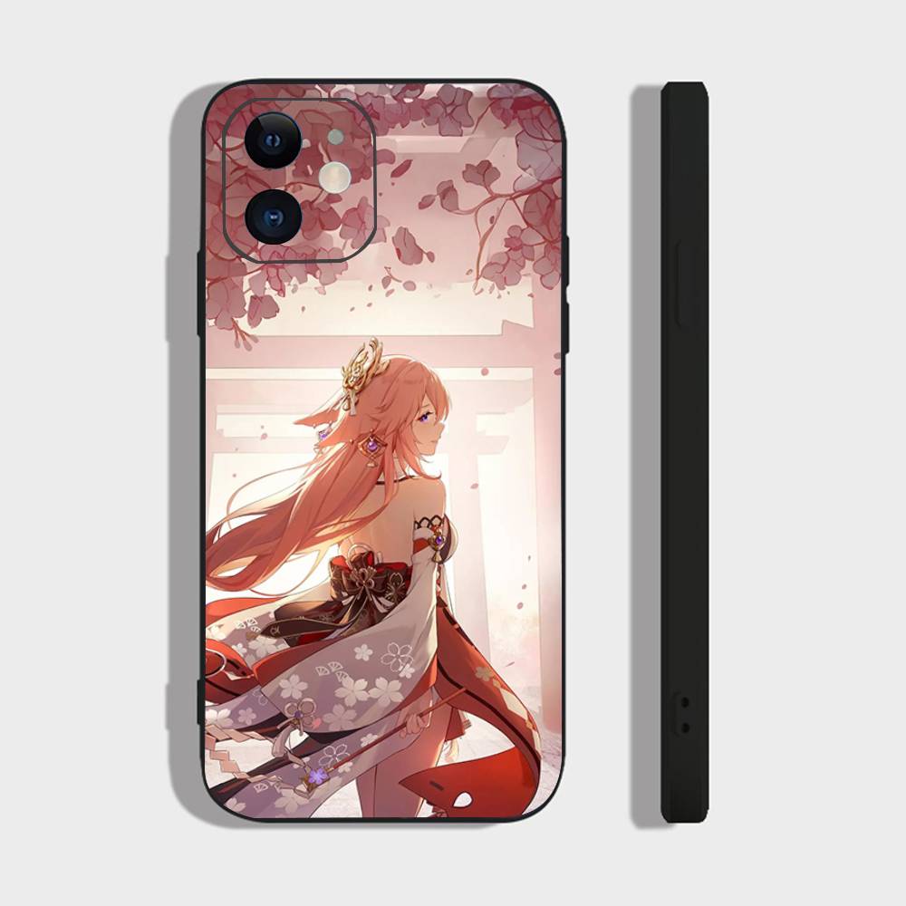 Yae Miko Animation Spiel G-Genshin I-Impact Handyhülle Für IPhone 17 Air 16 15 14 13 Pro Max 11 12 Schwarze Silikonhülle