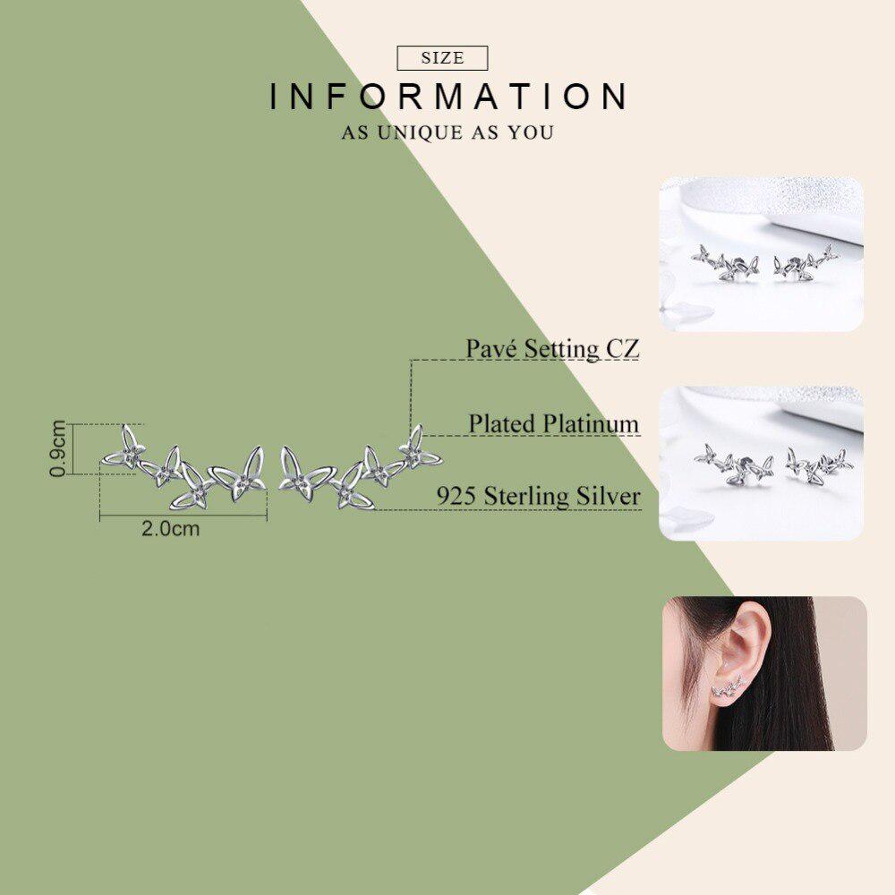 WOSTU 925 Sterling Silver Decorative Butterflies Stud Earrings Classic Small Earrings For Women