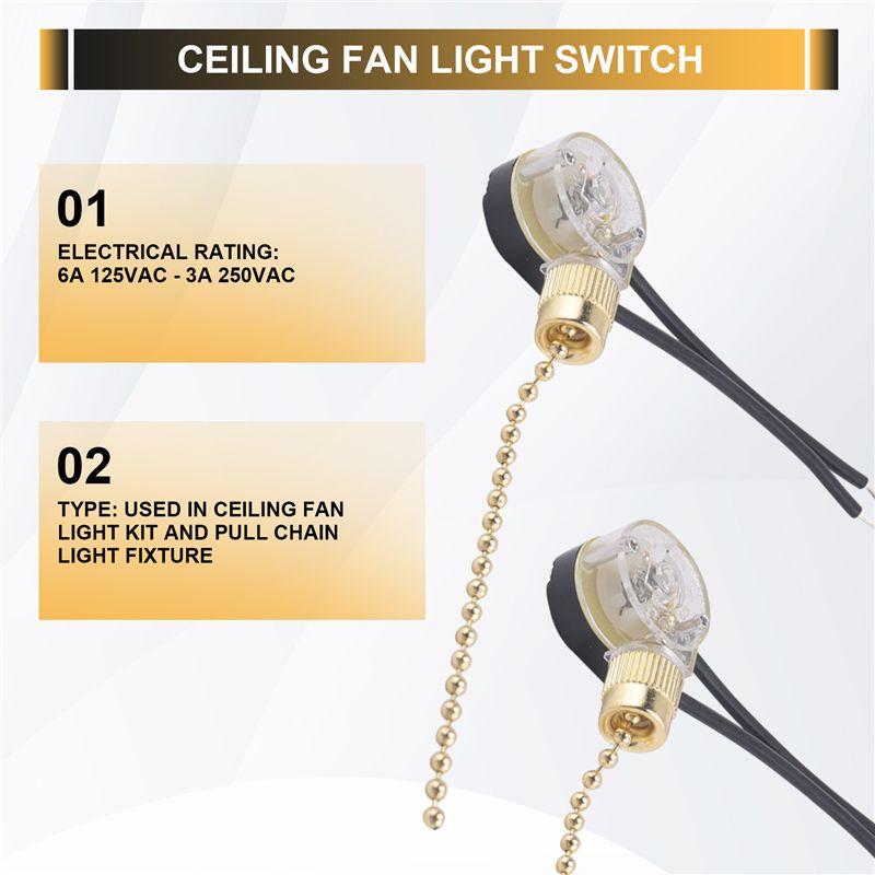 A84E-3Pack Ceiling Fan Light Switch ZE-109 Fan Switch Ceiling Pull Chain Switch Replacement
