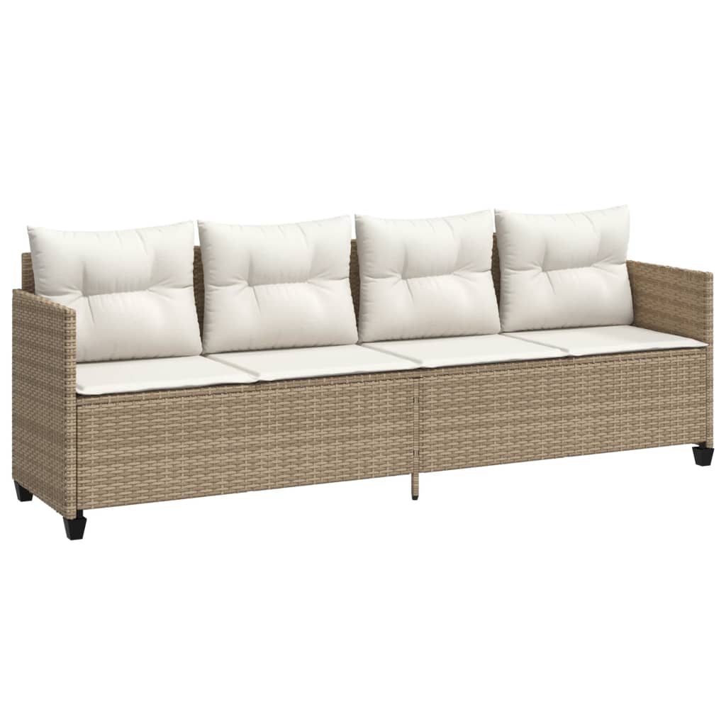 5 Piece Garden Sofa Set with Cushions Beige Poly Rattan