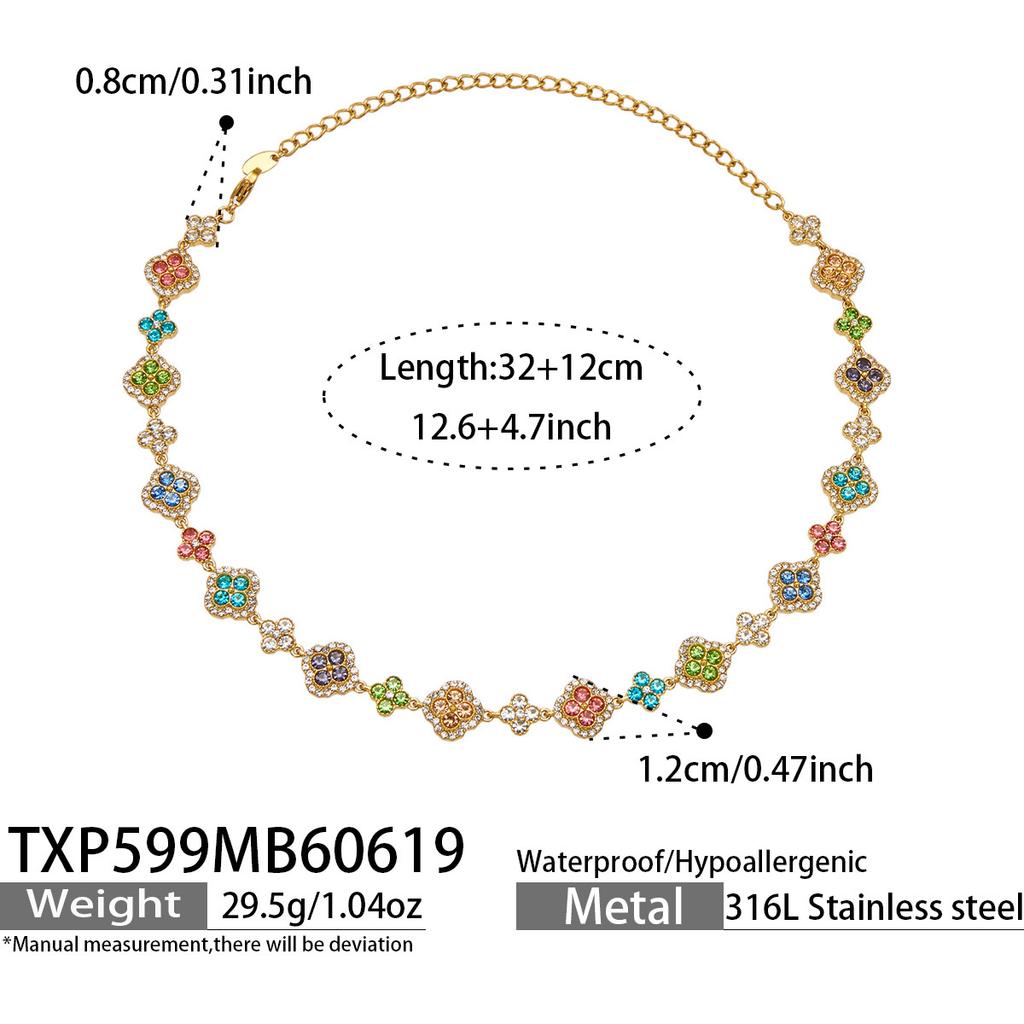 SSeeSY Custom Design Jewelry Stainless Steel 18K Gold Plated Clover Stud Earrings Necklace Set for Engagement Party with Zircon