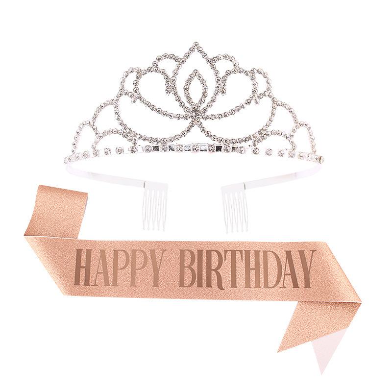 Princess crown bridal rhinestone headband birthday tiara prom party sash