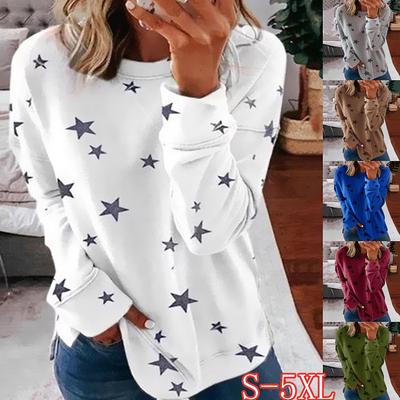 T Shirt Women Hot Cakes New Star Printing Splicing Clothing Fashion Long-sleeved T-shirt Tshirt Clothing Women's