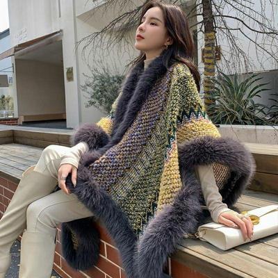Fur Shawl Women's Outdoor Outfit for Autumn and Winter, Fashionable and Stylish New Style, High-end Scarf with Thickened Cape for Women